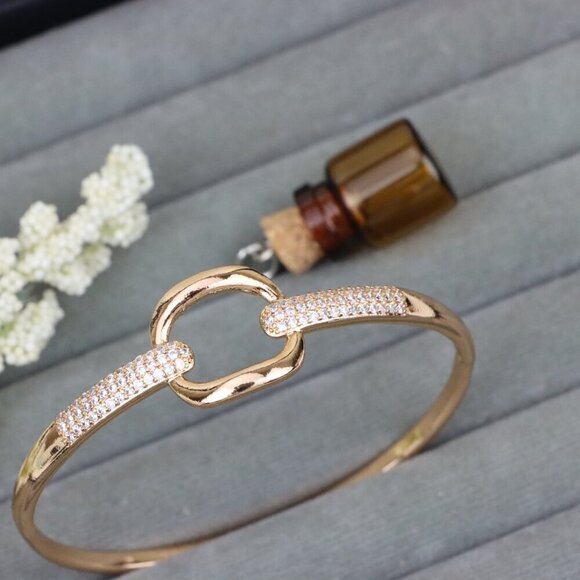 Elegant Rose Gold Bangle with Sparkling Circular Center Accent, XPBL0455 - Picture 1 of 12